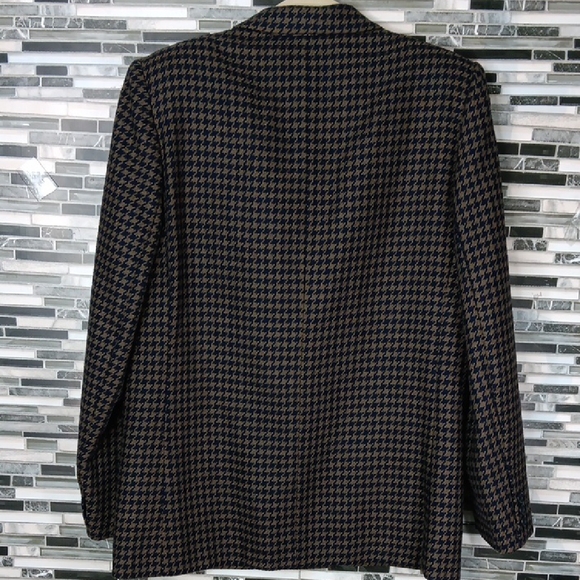 Vintage Tweed Wool Navy & Kahki Houndstooth Double-Breasted Blazer 11/12 Career - Picture 9 of 16